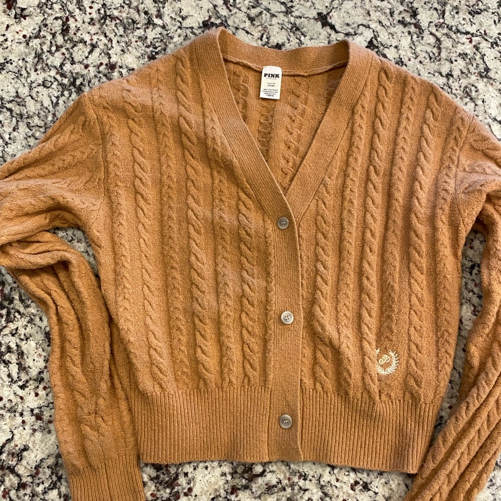 PINK Victoria's Secret Tan Cable Knit Cardigan
